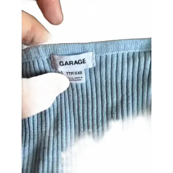 Garage Ribbed Blue Circle Cropped Long-Sleeve Shirt, w/ Circle Detail - Size XXS - Picture 2 of 4